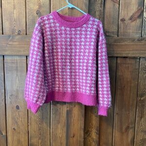 FRNCH Pink and White Houndstooth Sweater